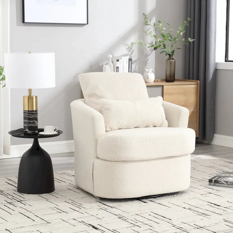 White Teddy 32.68  Upholstered 360 Swivel Barrel Chair with Metal Base