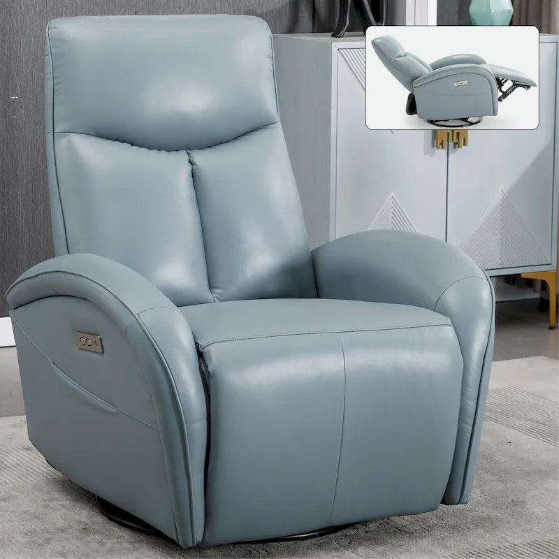 Poltrona reclinabile elettrica in similpelle blu - Girevole, a dondolo, 1 posto