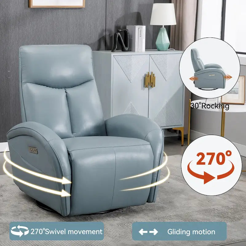 Poltrona reclinabile elettrica in similpelle blu - Girevole, a dondolo, 1 posto
