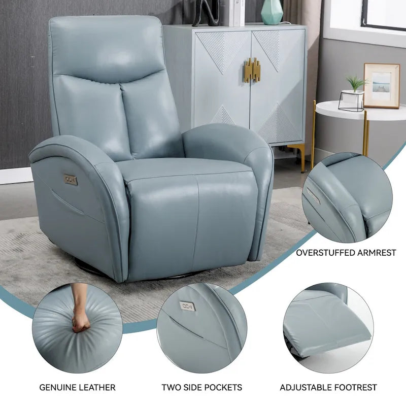 Poltrona reclinabile elettrica in similpelle blu - Girevole, a dondolo, 1 posto