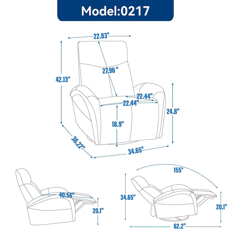 Poltrona reclinabile elettrica in similpelle blu - Girevole, a dondolo, 1 posto
