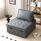 Divano letto estraibile singolo 3 in 1 in similpelle marrone/grigio scuro, stile ottomano