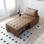 Divano letto estraibile singolo 3 in 1 in similpelle marrone/grigio scuro, stile ottomano
