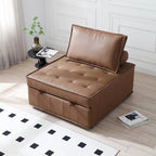 Divano letto estraibile singolo 3 in 1 in similpelle marrone/grigio scuro, stile ottomano