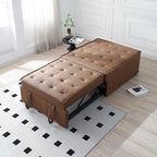 Divano letto estraibile singolo 3 in 1 in similpelle marrone/grigio scuro, stile ottomano