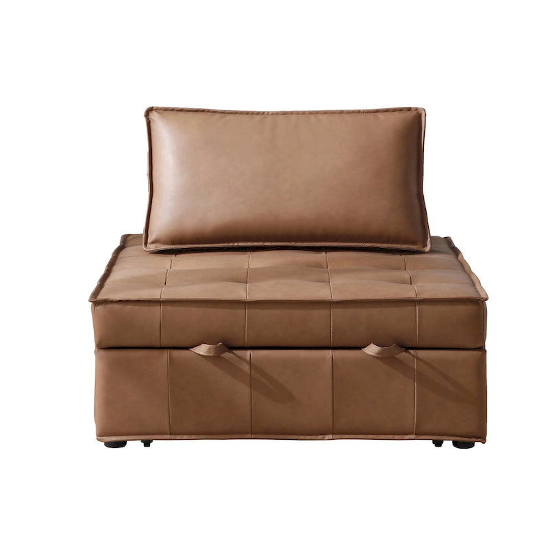 Divano letto estraibile singolo 3 in 1 in similpelle marrone/grigio scuro, stile ottomano