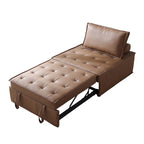 Divano letto estraibile singolo 3 in 1 in similpelle marrone/grigio scuro, stile ottomano