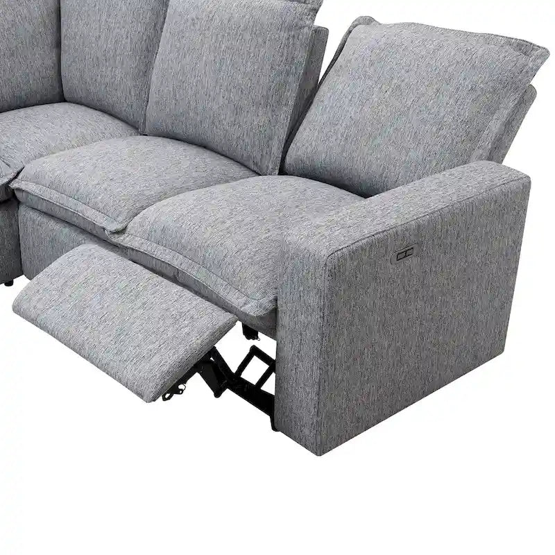 Divano reclinabile elettrico a 2 posti in lino grigio con porta USB