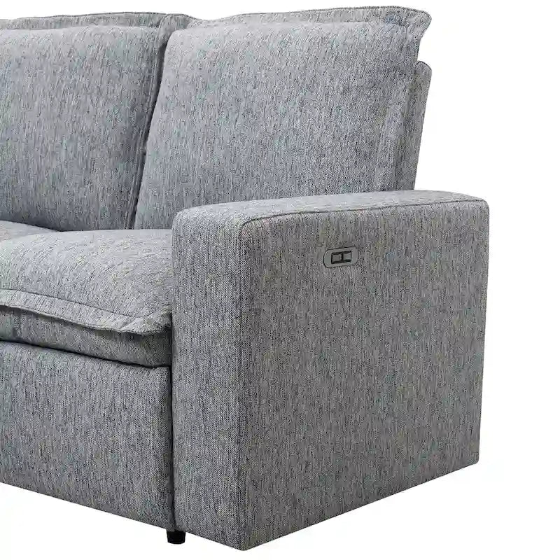 Divano reclinabile elettrico a 2 posti in lino grigio con porta USB