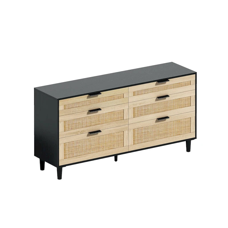 Cassettiera a 6 cassetti in rattan (Nero / Bianco / Rovere) – Singola