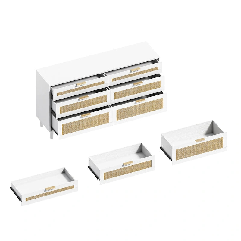 Cassettiera a 6 cassetti in rattan (Nero / Bianco / Rovere) – Singola