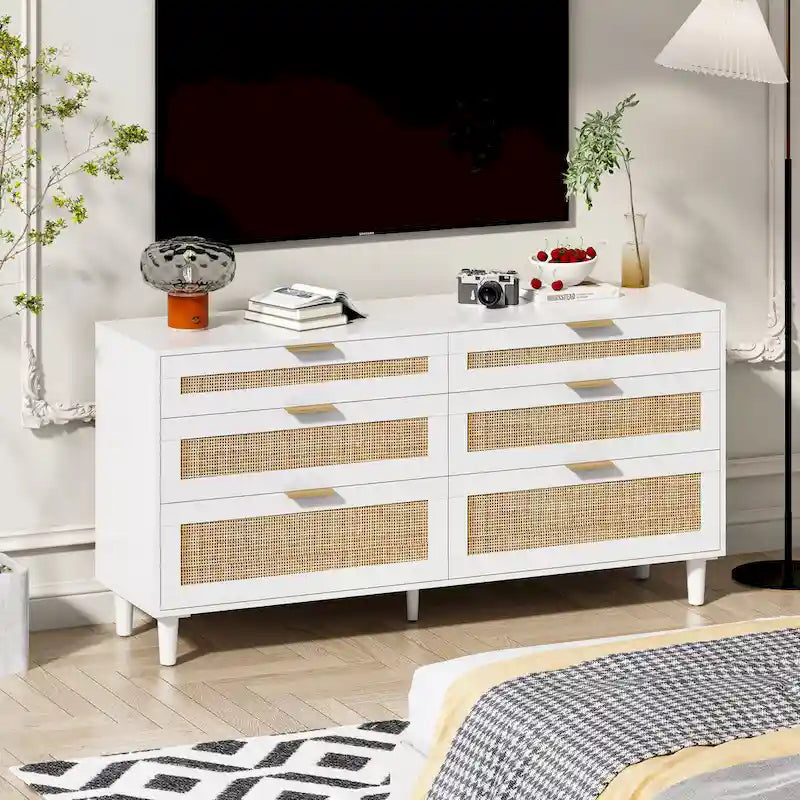 Cassettiera a 6 cassetti in rattan (Nero / Bianco / Rovere) – Singola