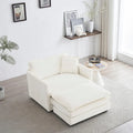 Divano componibile monoposto in ciniglia bianca con pouf