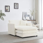 Divano componibile monoposto in ciniglia bianca con pouf