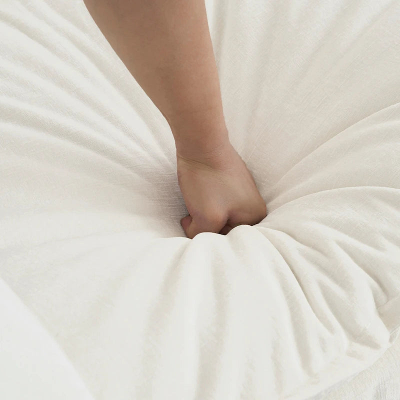Divano componibile monoposto in ciniglia bianca con pouf