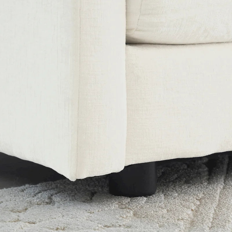 Divano componibile monoposto in ciniglia bianca con pouf