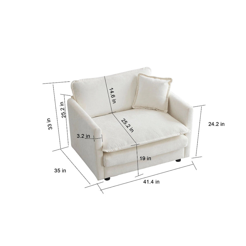 Divano componibile monoposto in ciniglia bianca con pouf