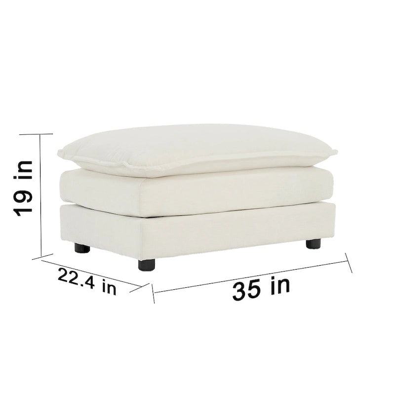 Divano componibile monoposto in ciniglia bianca con pouf