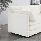 Divano componibile monoposto in ciniglia bianca con pouf