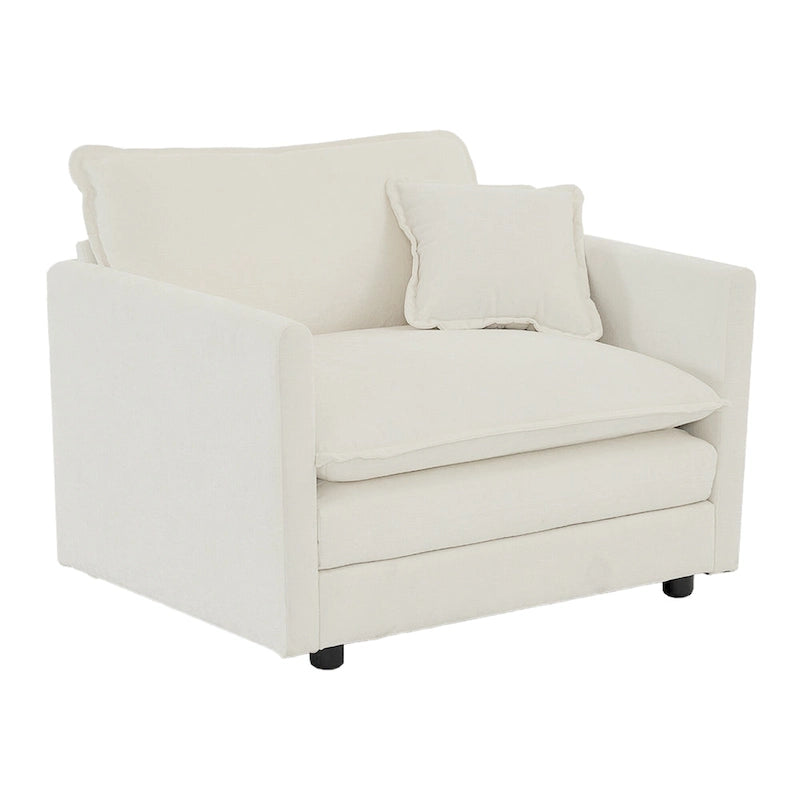 Divano componibile monoposto in ciniglia bianca con pouf