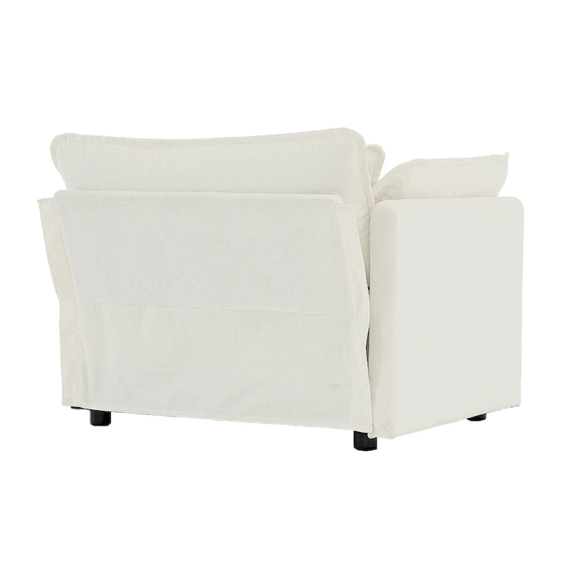 Divano componibile monoposto in ciniglia bianca con pouf