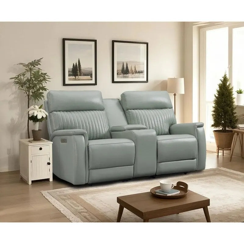 Divanetto reclinabile elettrico in pelle Crema/Blu/Verde, 2 posti – Gravità Zero, poggiatesta e supporto lombare regolabili, USB e USB-C