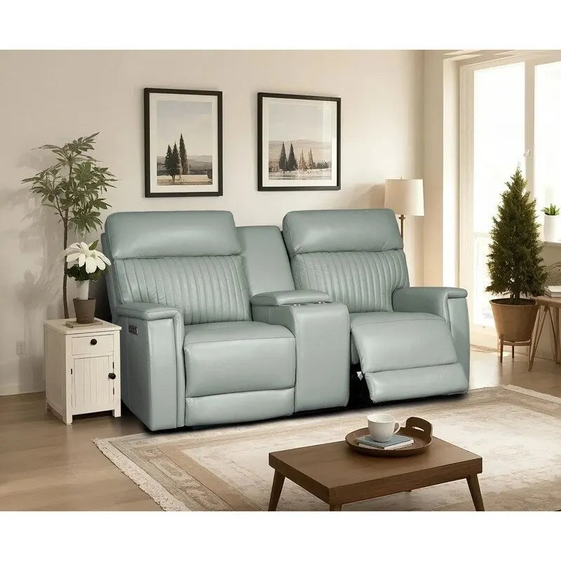 Divanetto reclinabile elettrico in pelle Crema/Blu/Verde, 2 posti – Gravità Zero, poggiatesta e supporto lombare regolabili, USB e USB-C