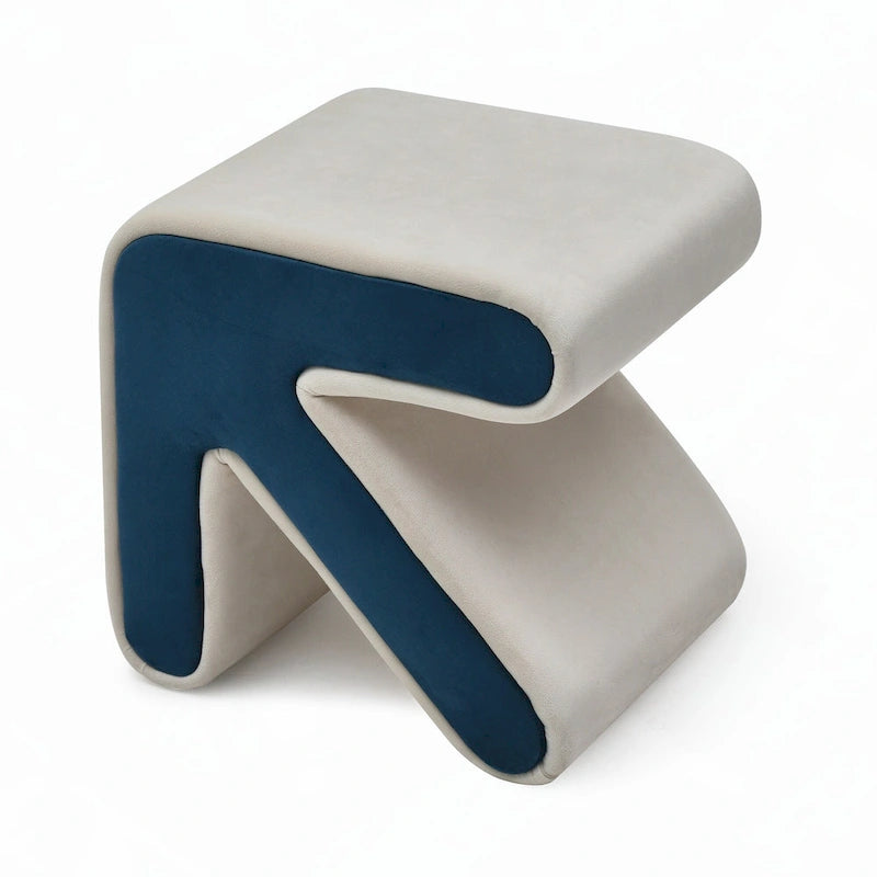 Poggiapiedi/Sgabello Ottomano in Velluto Beige con Motivo a Freccia, Multiuso, 1 Posto