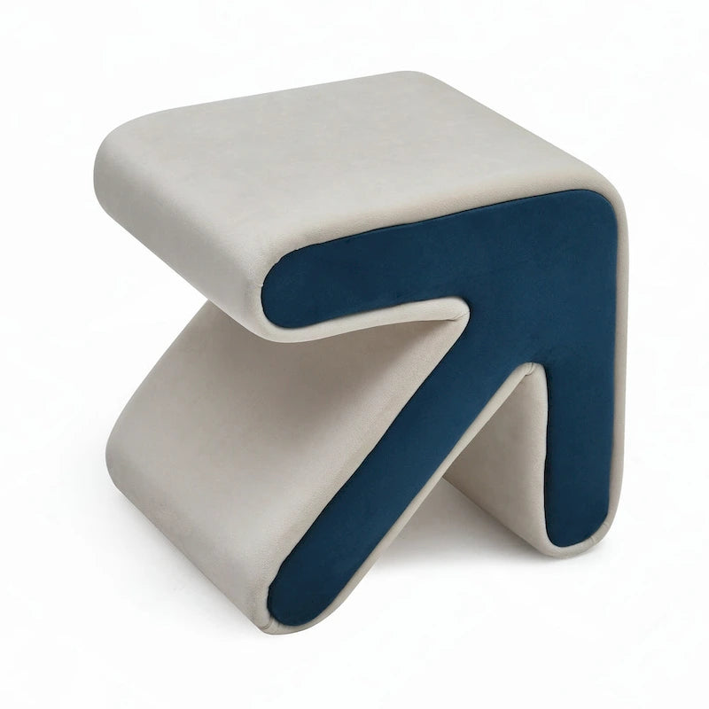 Poggiapiedi/Sgabello Ottomano in Velluto Beige con Motivo a Freccia, Multiuso, 1 Posto