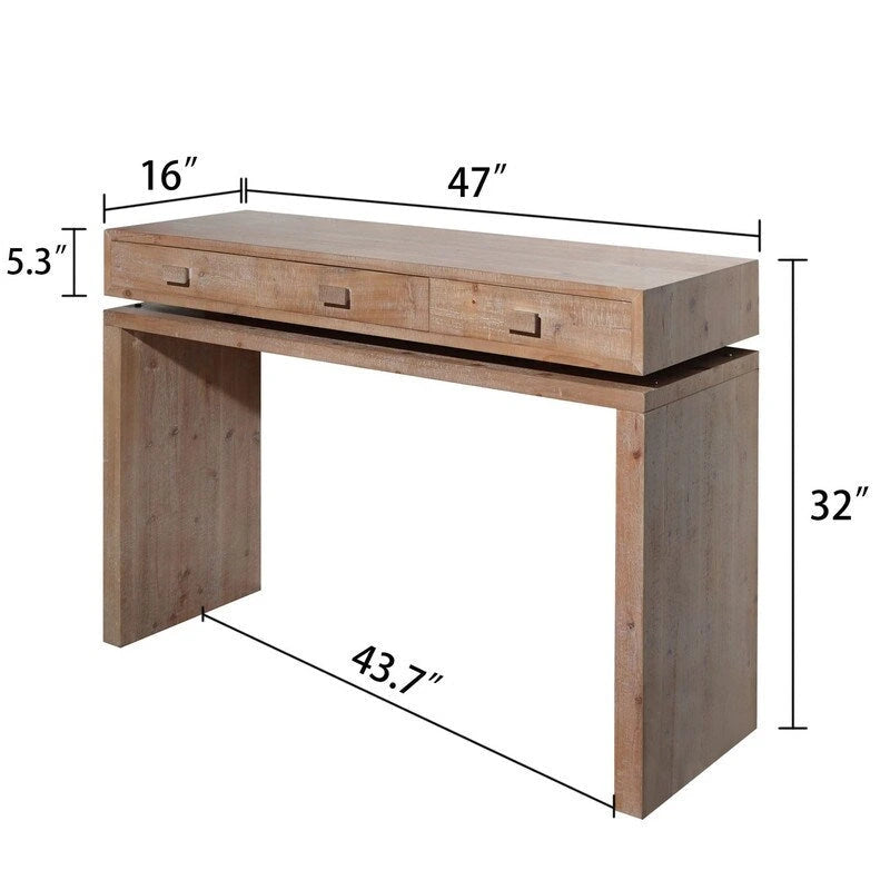 Consolle in legno marrone a 3 cassetti, 47", singola