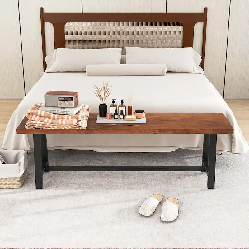 Panca da pranzo Noce e Nera, 152 cm, Stile Rustico, 3 Posti, 1/2 pz