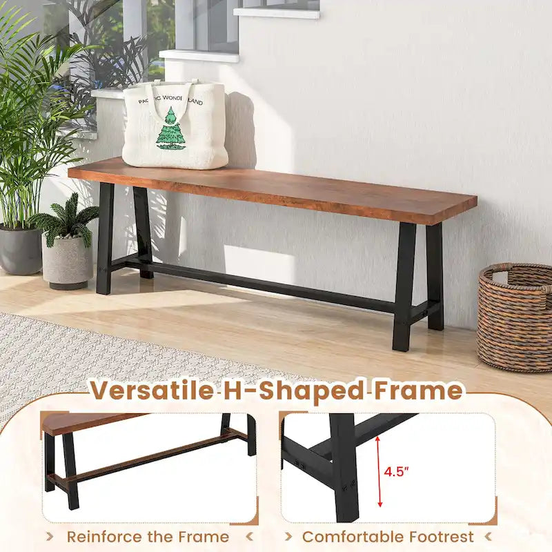 Panca da pranzo Noce e Nera, 152 cm, Stile Rustico, 3 Posti, 1/2 pz
