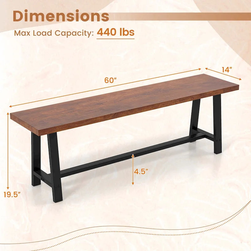 Panca da pranzo Noce e Nera, 152 cm, Stile Rustico, 3 Posti, 1/2 pz