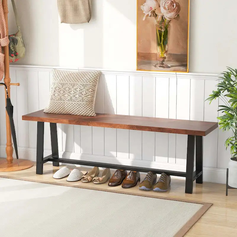 Panca da pranzo Noce e Nera, 152 cm, Stile Rustico, 3 Posti, 1/2 pz