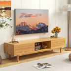 Mobile TV in bambù naturale con ante scorrevoli e 3 scomparti, adatto a TV fino a 70", 1 persona