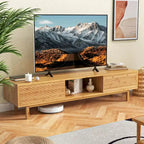 Mobile TV in bambù naturale con ante scorrevoli e 3 scomparti, adatto a TV fino a 70", 1 persona