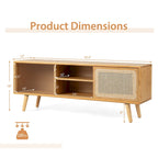 Mobile porta TV basso Marrone / Naturale con ante scorrevoli in rattan e vetro, Stile Mid-Century