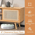 Mobile porta TV basso Marrone / Naturale con ante scorrevoli in rattan e vetro, Stile Mid-Century