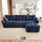 Divano a 3 posti in ciniglia blu/verde/arancione bruciato/bianco con pouf