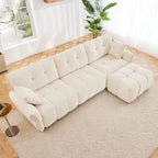 Divano a 3 posti in ciniglia blu/verde/arancione bruciato/bianco con pouf