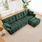 Divano a 3 posti in ciniglia blu/verde/arancione bruciato/bianco con pouf