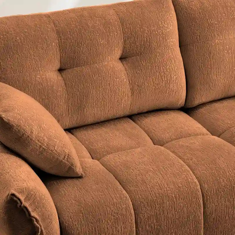 Divano a 3 posti in ciniglia blu/verde/arancione bruciato/bianco con pouf