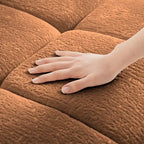 Divano a 3 posti in ciniglia blu/verde/arancione bruciato/bianco con pouf