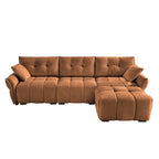 Divano a 3 posti in ciniglia blu/verde/arancione bruciato/bianco con pouf