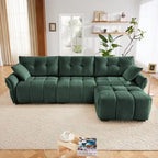 Divano a 3 posti in ciniglia blu/verde/arancione bruciato/bianco con pouf
