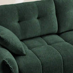 Divano a 3 posti in ciniglia blu/verde/arancione bruciato/bianco con pouf