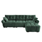 Divano a 3 posti in ciniglia blu/verde/arancione bruciato/bianco con pouf