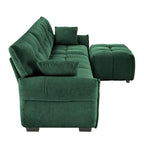 Divano a 3 posti in ciniglia blu/verde/arancione bruciato/bianco con pouf