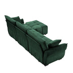 Divano a 3 posti in ciniglia blu/verde/arancione bruciato/bianco con pouf