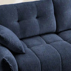 Divano a 3 posti in ciniglia blu/verde/arancione bruciato/bianco con pouf